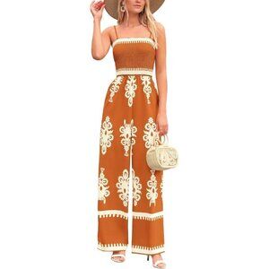 Women Red and white Summer Boho Jumpsuits and Wide Leg Pants Rompers
